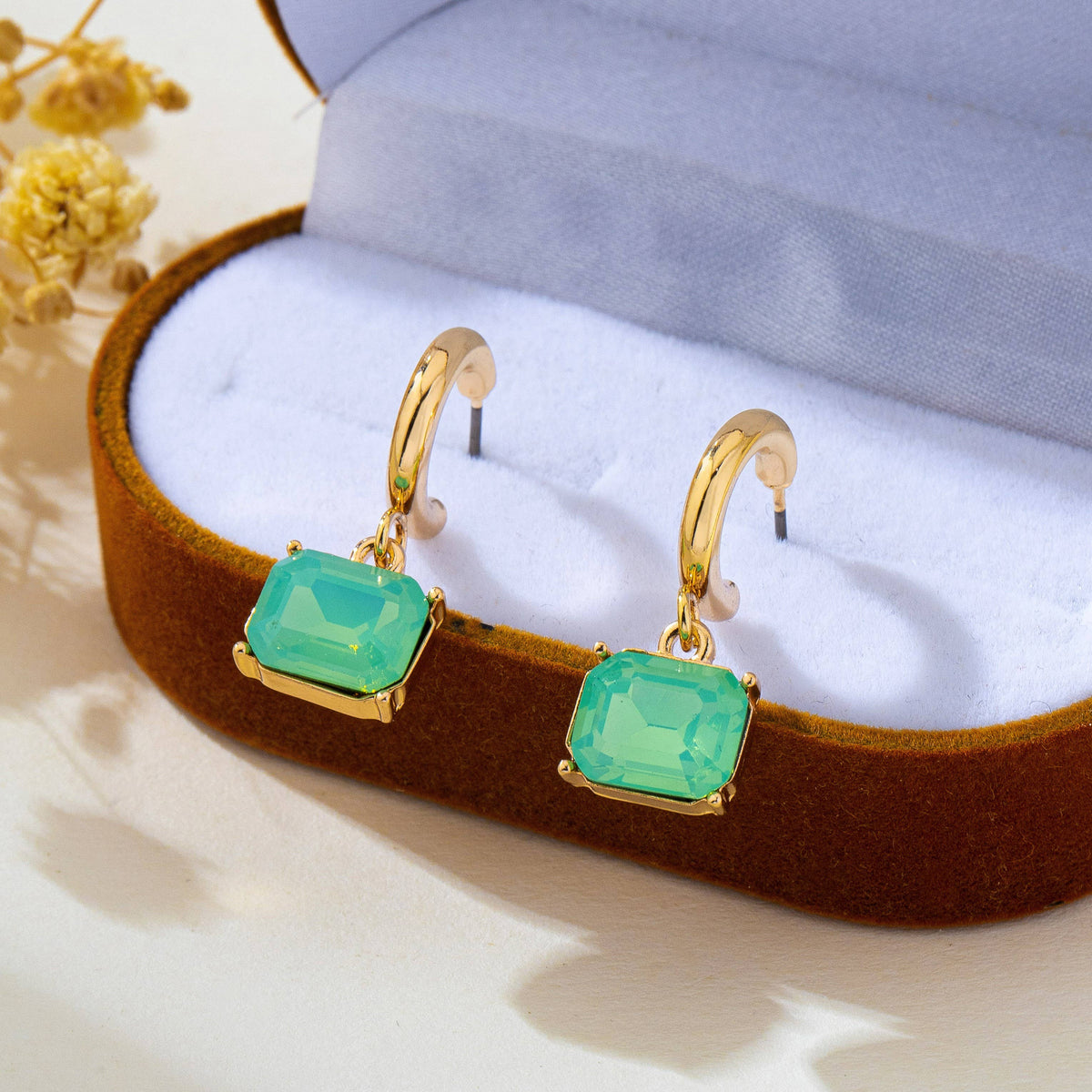 Crystal Emerald-Cut Huggie Hoop Earring | 80E62706