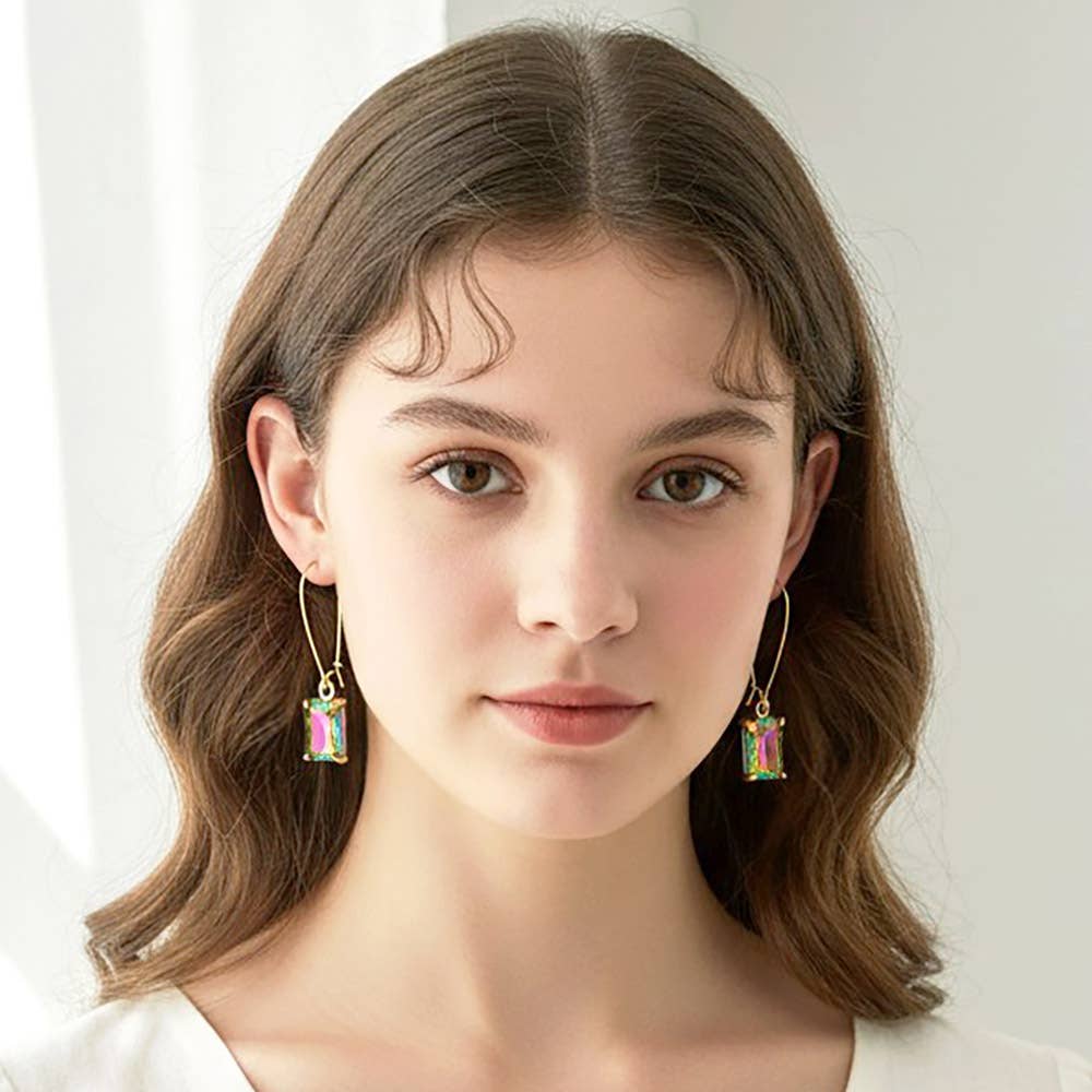 Emerald Cut Stone Dangle Evening Earrings
