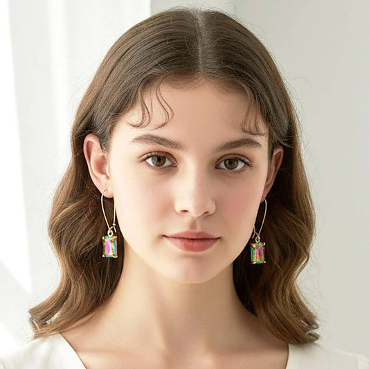 Emerald Cut Stone Dangle Evening Earrings