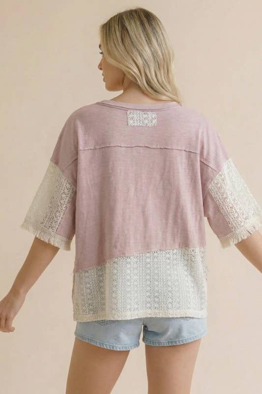 Peace Patches Floral and Crochet Knit Top