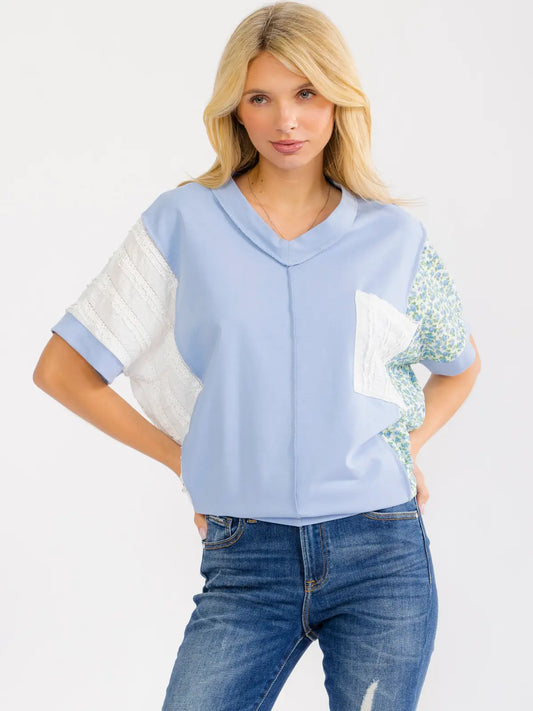 Color Block V Neck Pocket Top-Closes 6/20
