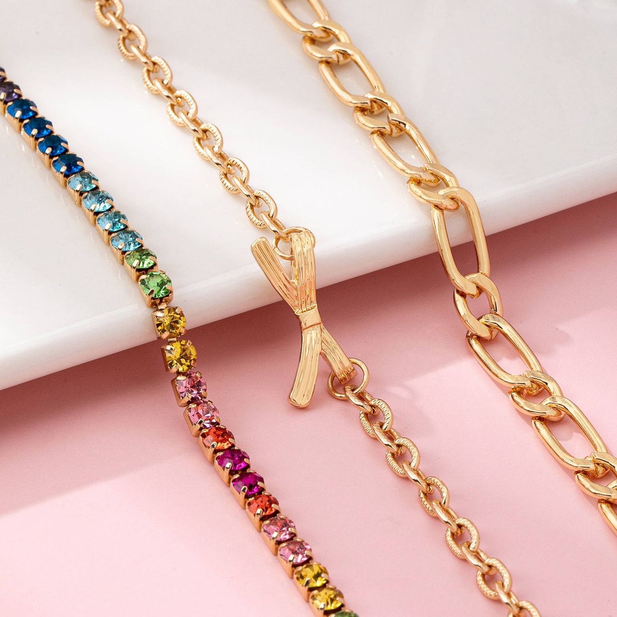 Multi Rainbow Crystals & Mixed Chains Bracelet | 80B1646