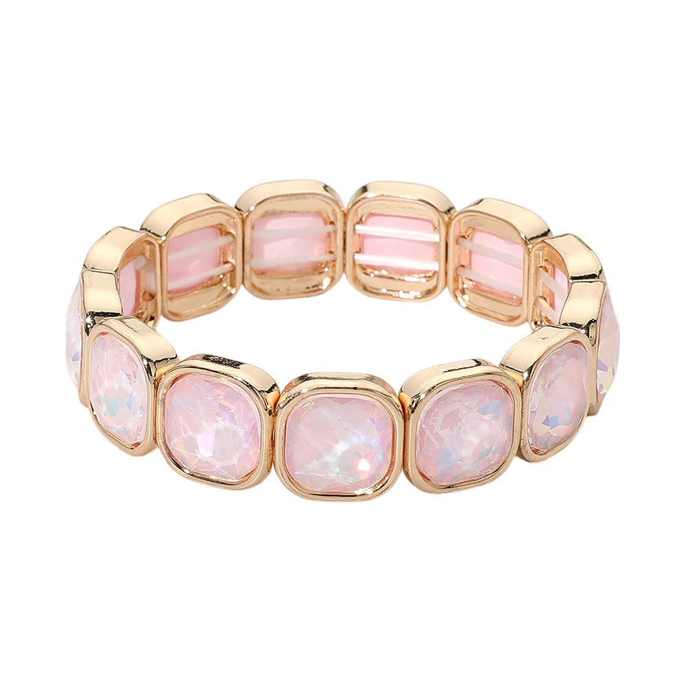 Faceted Cushion Gem Beaded Stretch Bracelet