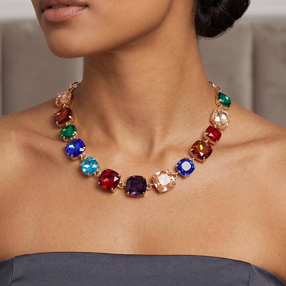 Cushion Square Stone Link Evening Necklace
