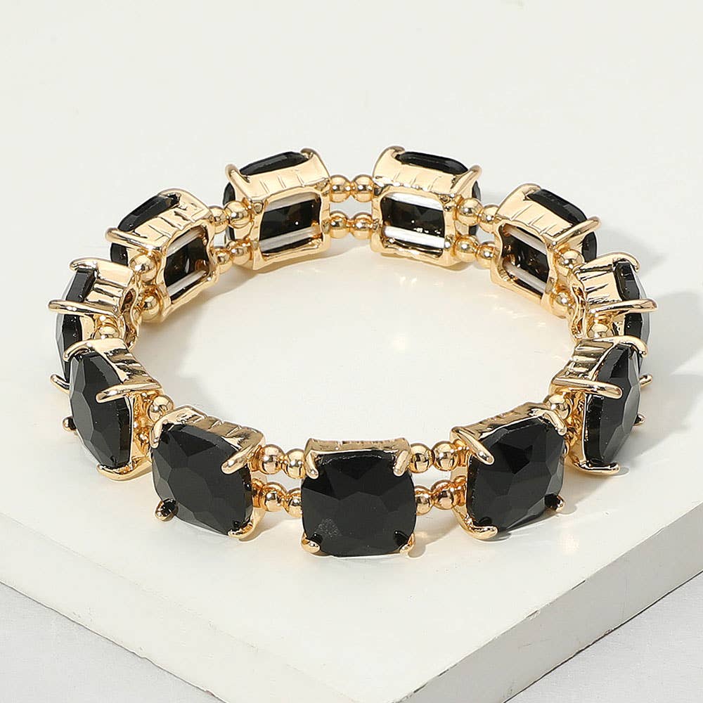 Cushion Square Stone Stretch Evening Bracelet