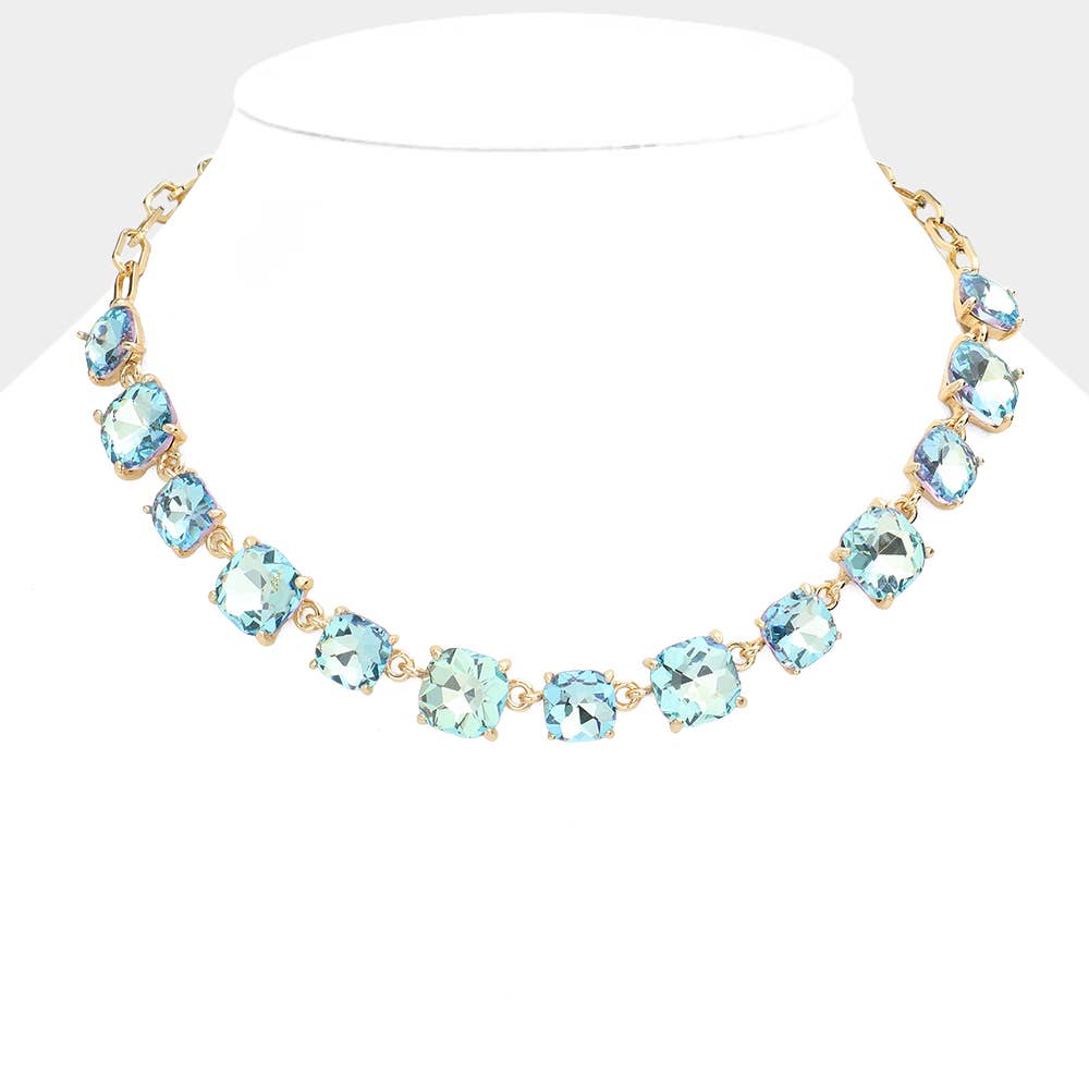 Cushion Square Stone Link Evening Necklace