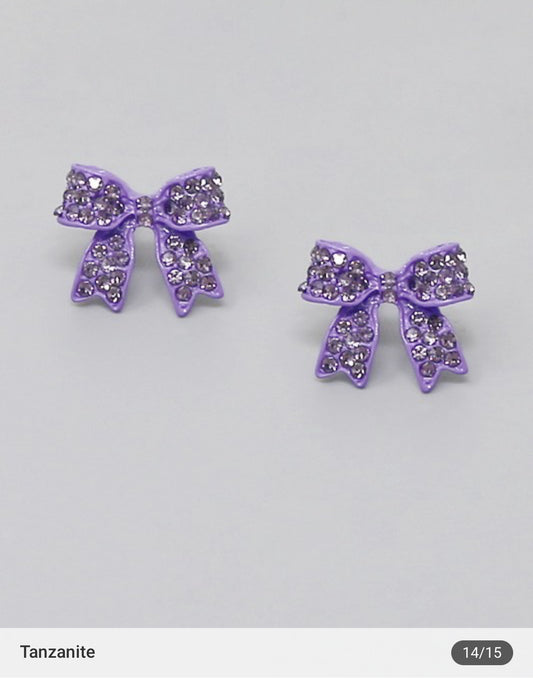 Glass Stone Pave Bow Ribbon Stud Earrings J-61