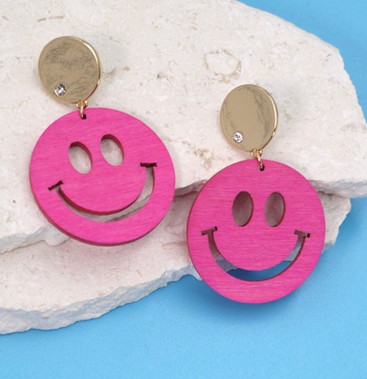 Wood Smiley Drop Earrings #128