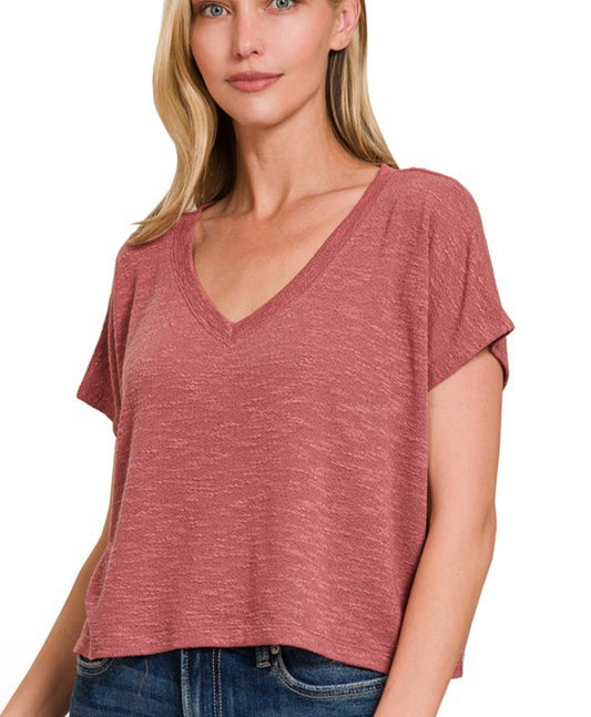 V-Neck Drop Shoulder Crop