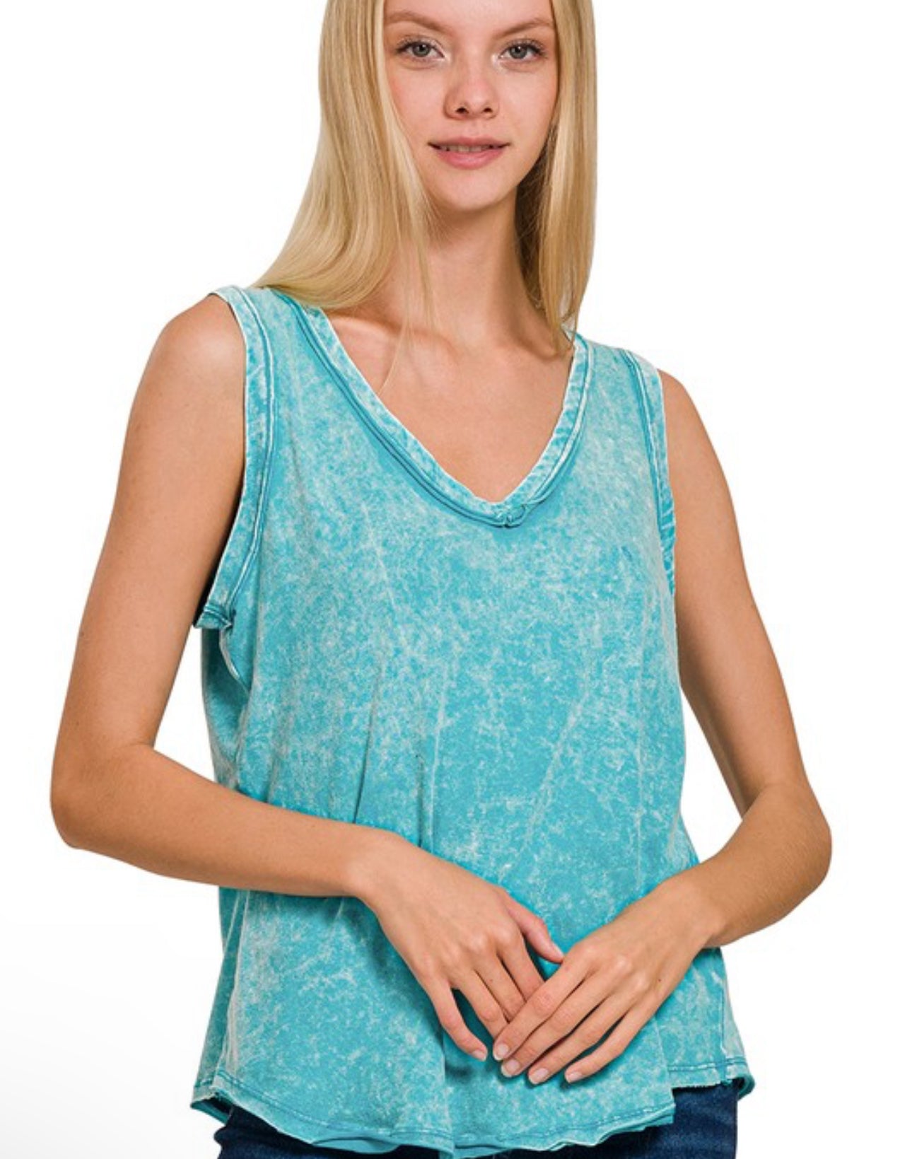 Crinkle Washed V-Neck