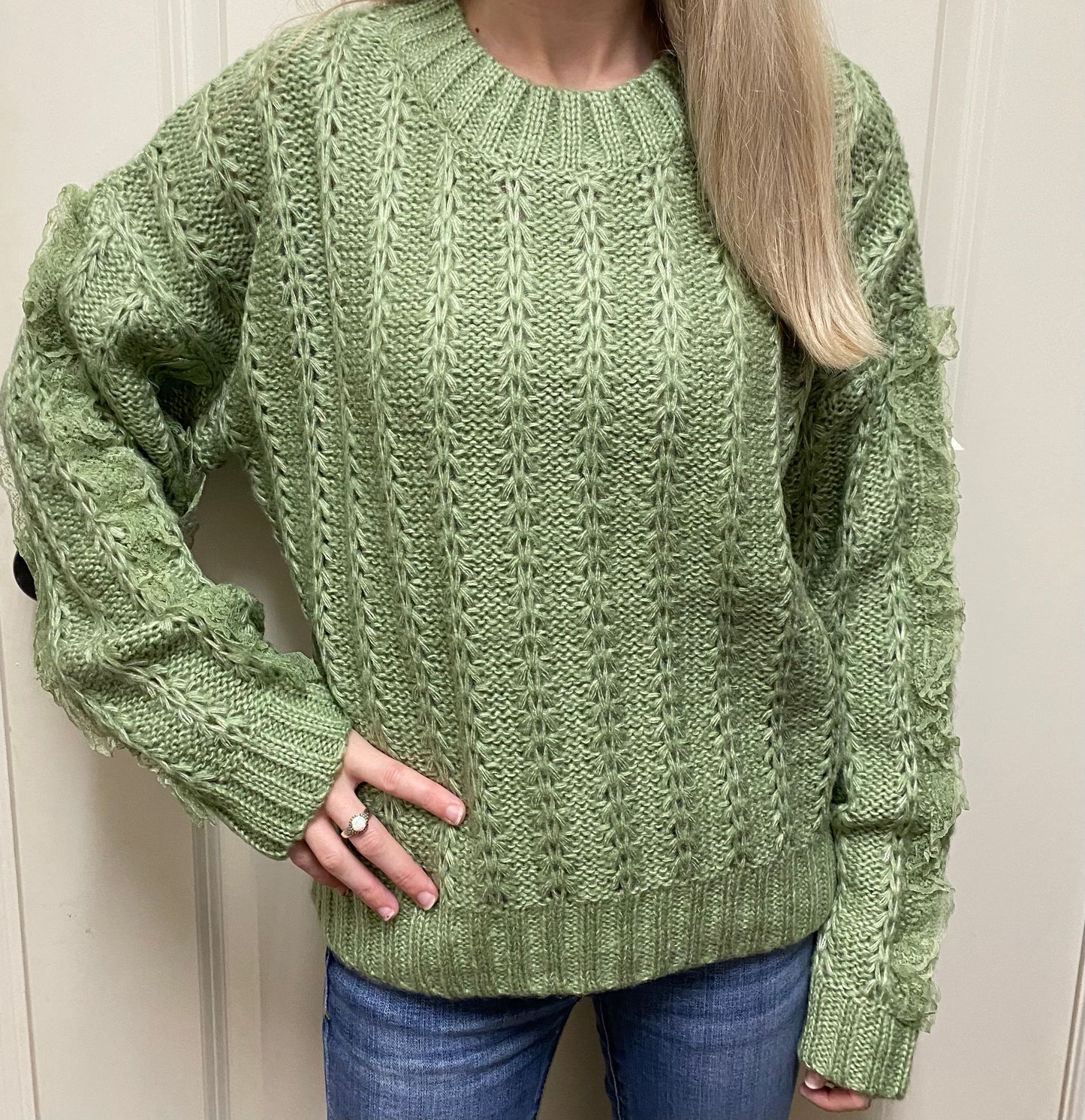 Lace Trim Oversized Knit Sweater Top #324