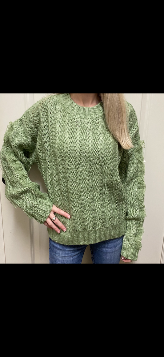 Lace Trim Oversized Knit Sweater Top #324