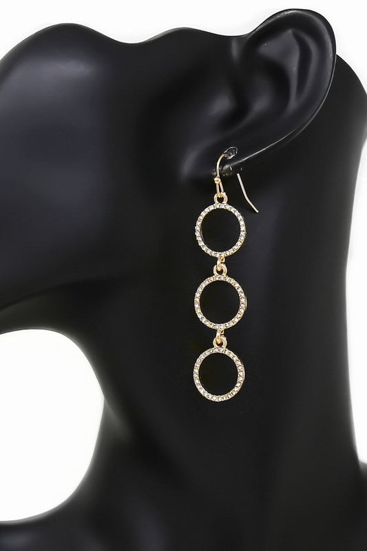 Glass Stone Embellished Triple Hoop Earrings #692