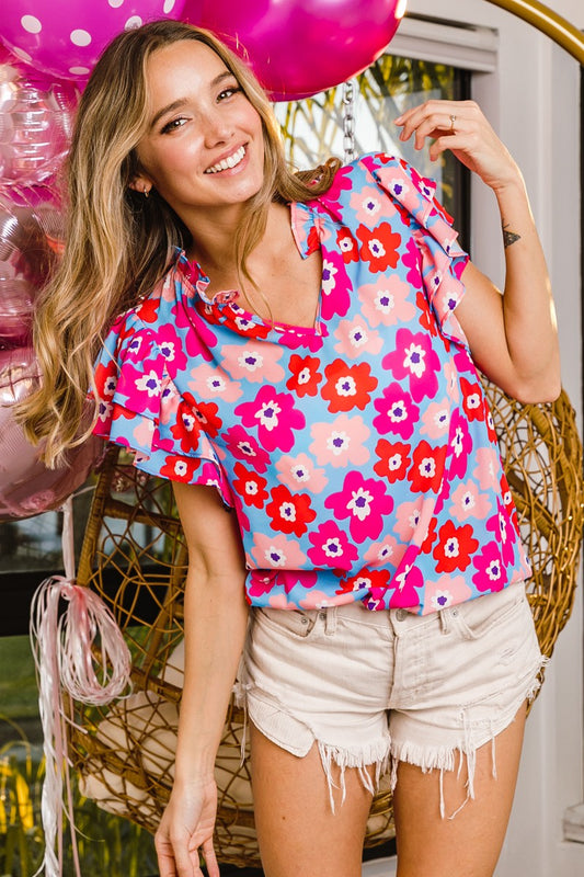 FLOWER PRINTED V NECK #697