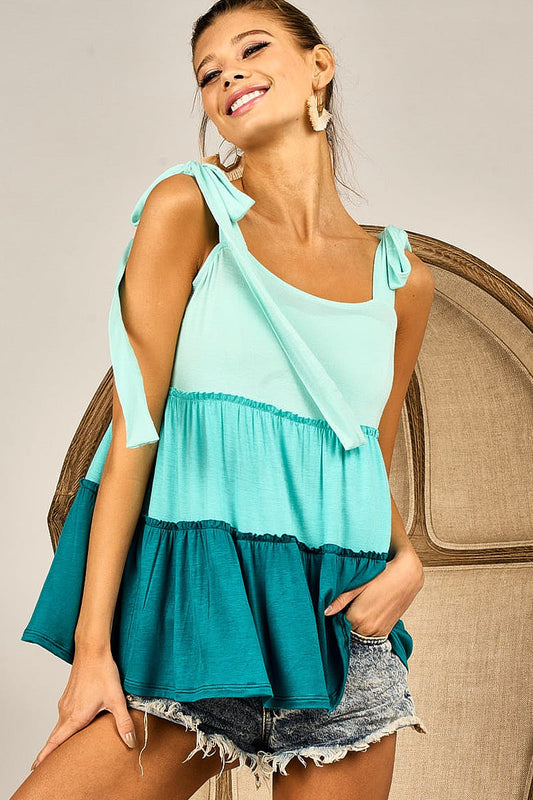 COLOR BLOCK TIED TOP