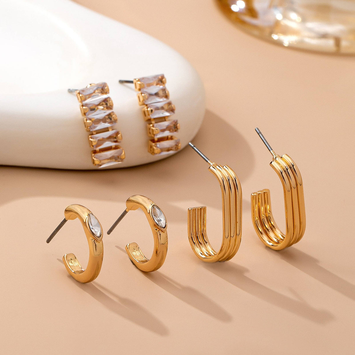Crystal & Gold Hoop Earring Set | 80E61948