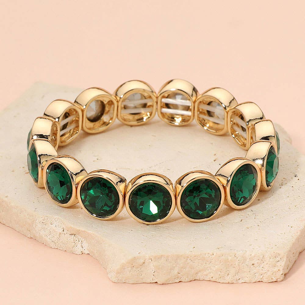 Faceted Round Gem Beaded Stretch Evening Bracelet