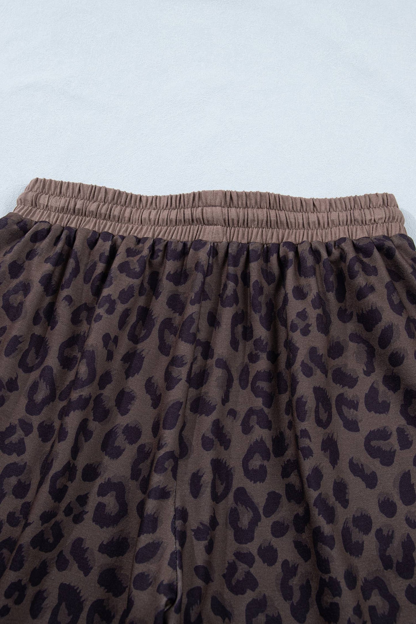 Brown Leopard Collared V Neck Top & Shorts Set