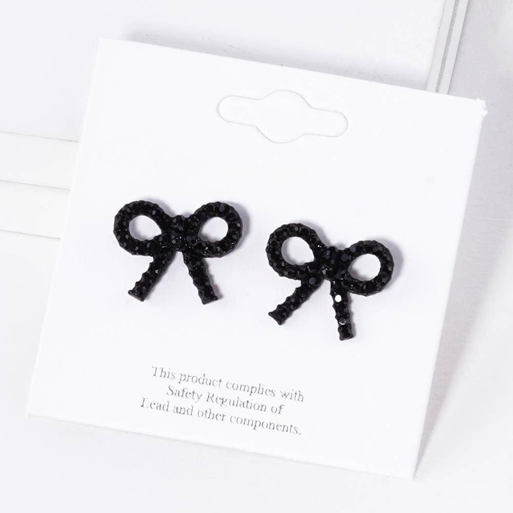 Crystal Stone Studded Ribbon Stud Earrings
