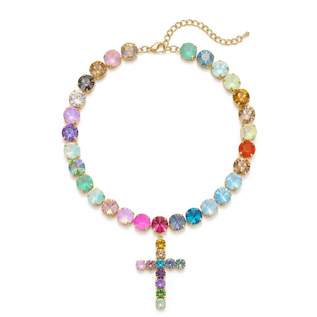 Boho Rondelle Beaded Rhinestone Choker Necklace