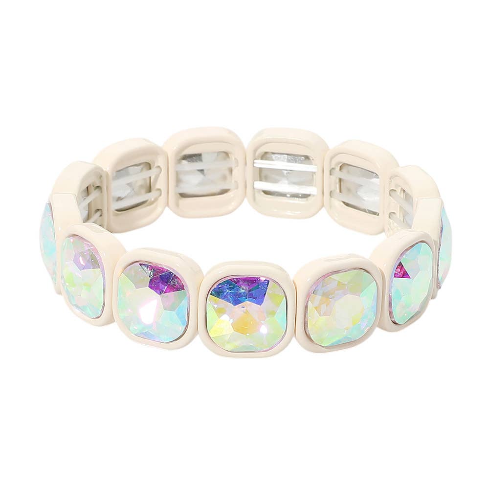Faceted Cushion Gem Beaded Stretch Bracelet