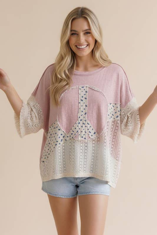 Peace Patches Floral and Crochet Knit Top