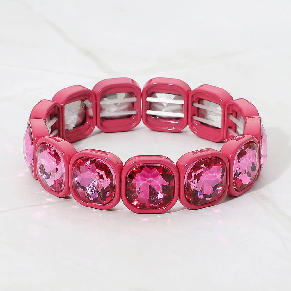 Faceted Cushion Gem Beaded Stretch Bracelet