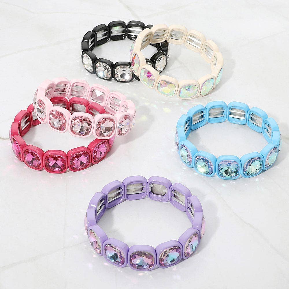 Faceted Cushion Gem Beaded Stretch Bracelet