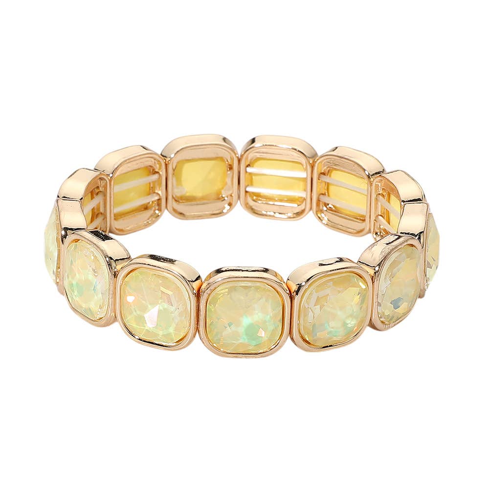 Faceted Cushion Gem Beaded Stretch Bracelet