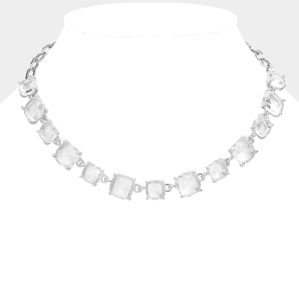 Cushion Square Stone Link Evening Necklace