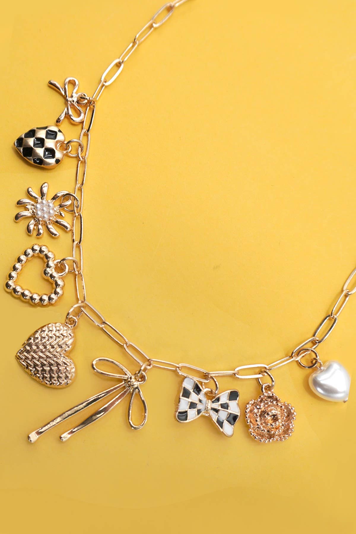 CHARM NECKLACE-BOW CHECKER HEART FLORAL |  80N91685