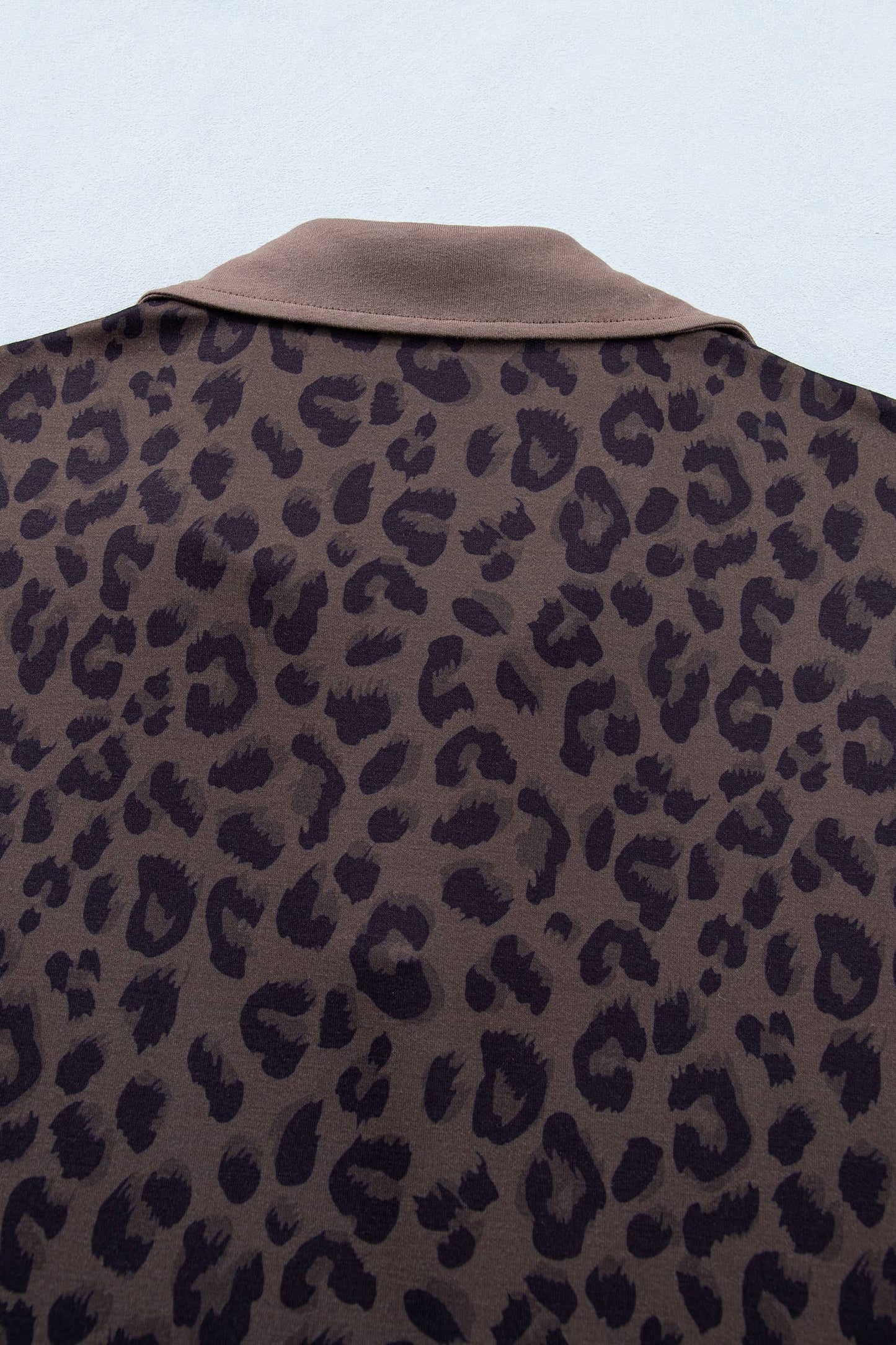 Brown Leopard Collared V Neck Top & Shorts Set