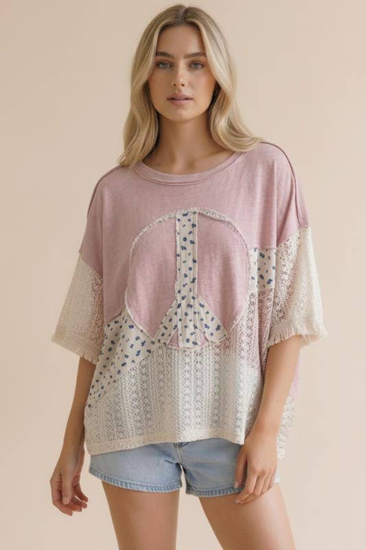 Peace Patches Floral and Crochet Knit Top