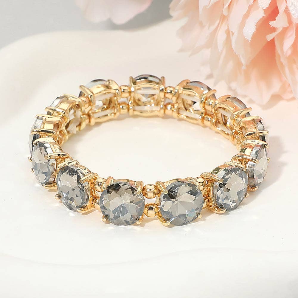 Round Stone Cluster Beaded Stretch Evening Bracelet