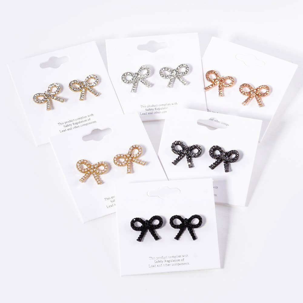 Crystal Stone Studded Ribbon Stud Earrings