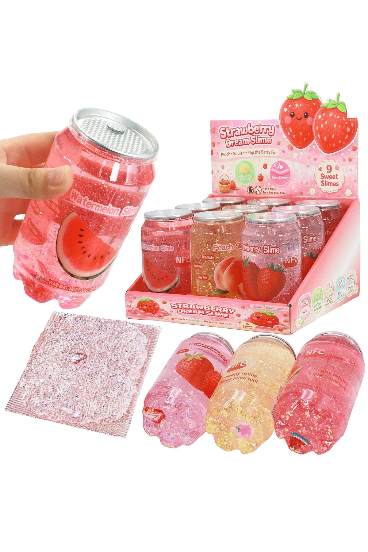 Sparkling Pink Fruit Variety Soda Can Glitter Slime