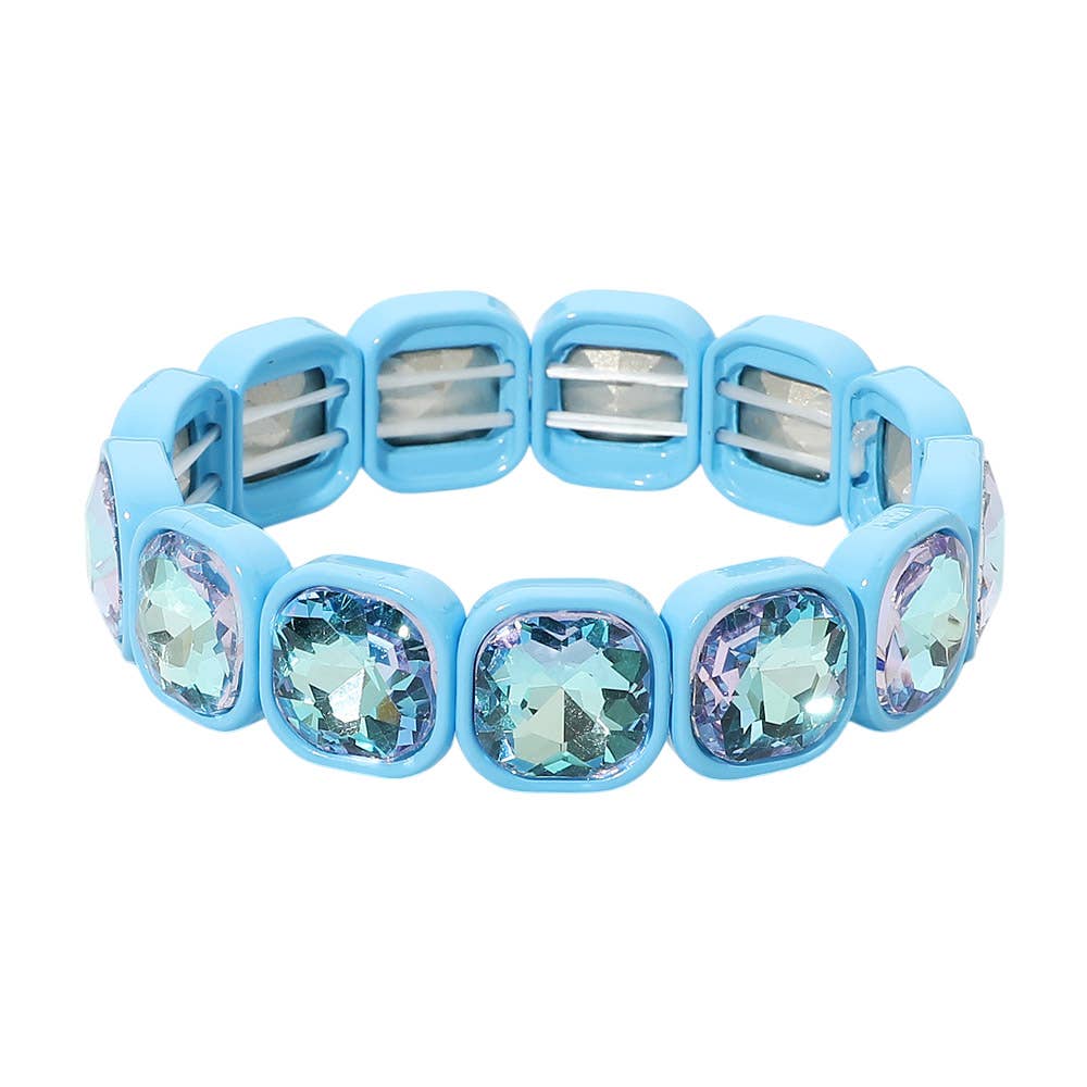 Faceted Cushion Gem Beaded Stretch Bracelet