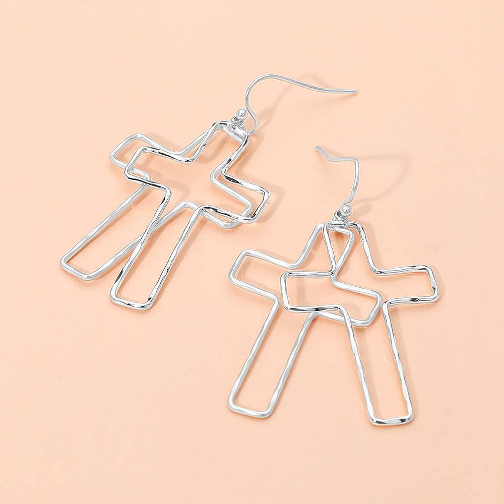 Metal Wire Open Double Cross Dangle Earrings