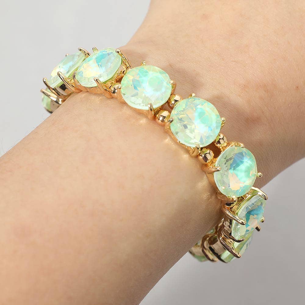 Round Stone Cluster Beaded Stretch Evening Bracelet