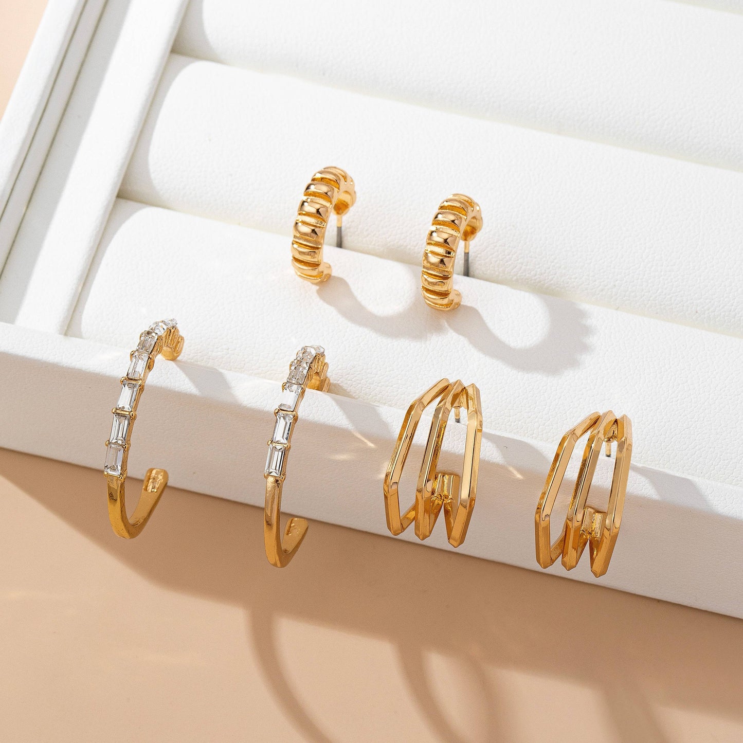 Baguette Stone Hoop, Geo Hoop Trio Earrings | 80E61782