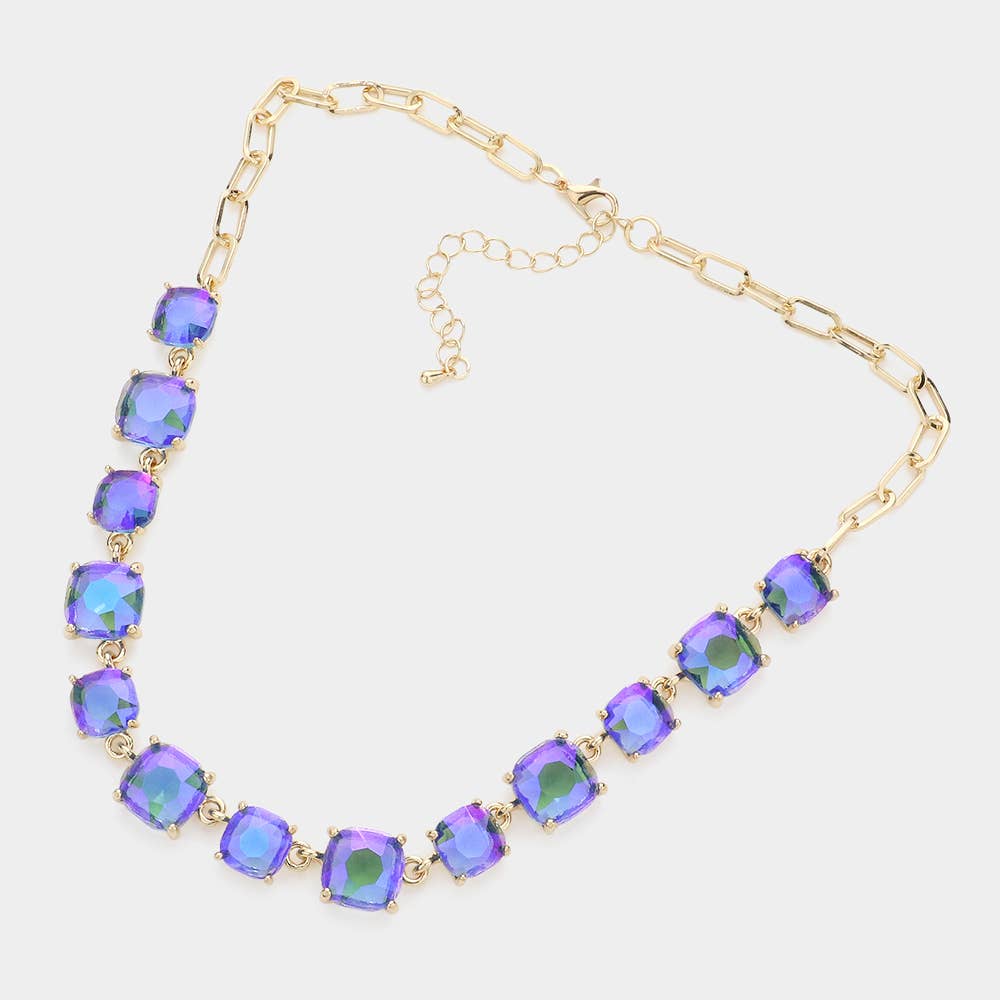 Cushion Square Stone Link Evening Necklace