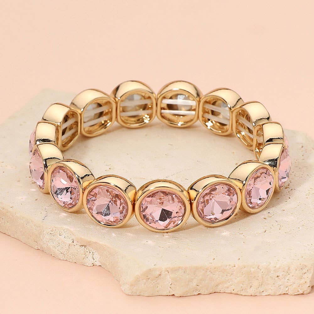 Faceted Round Gem Beaded Stretch Evening Bracelet