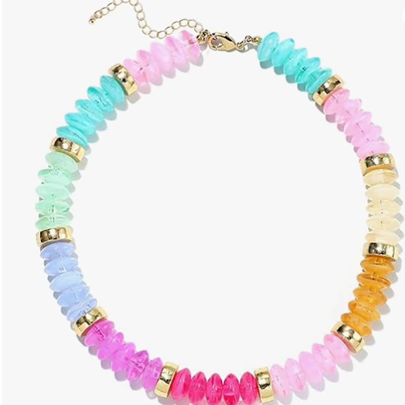 Bohemian Resin Beaded Necklace Summer Layering Jewelry