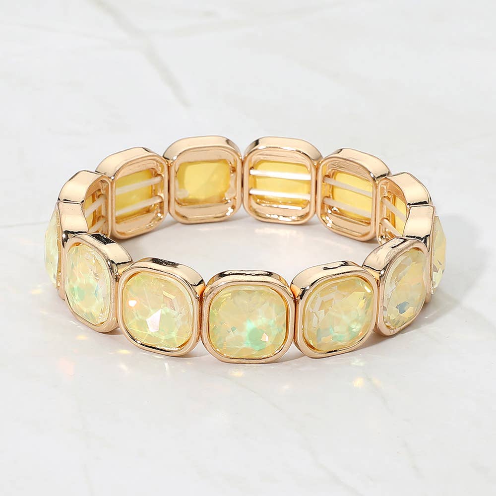 Faceted Cushion Gem Beaded Stretch Bracelet