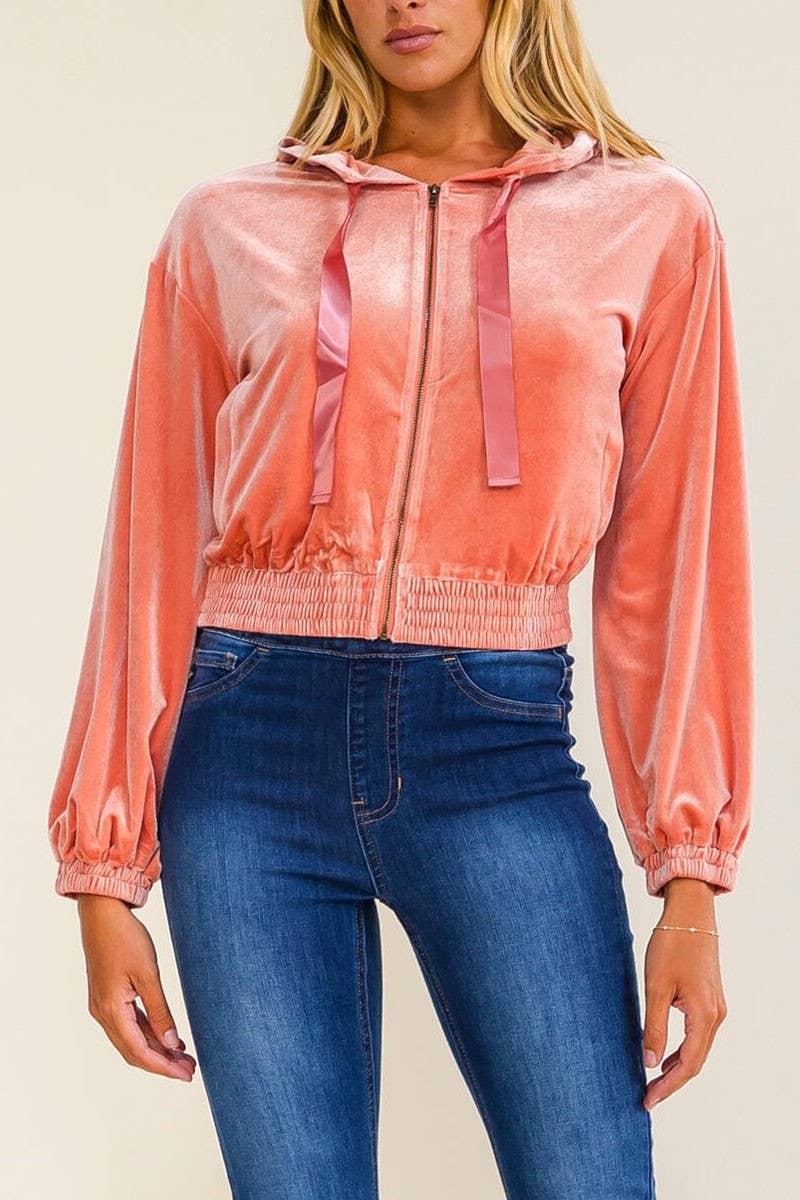 LONG SLEEVE ZIP UP FRONT POCKETS HOODED SWEATER