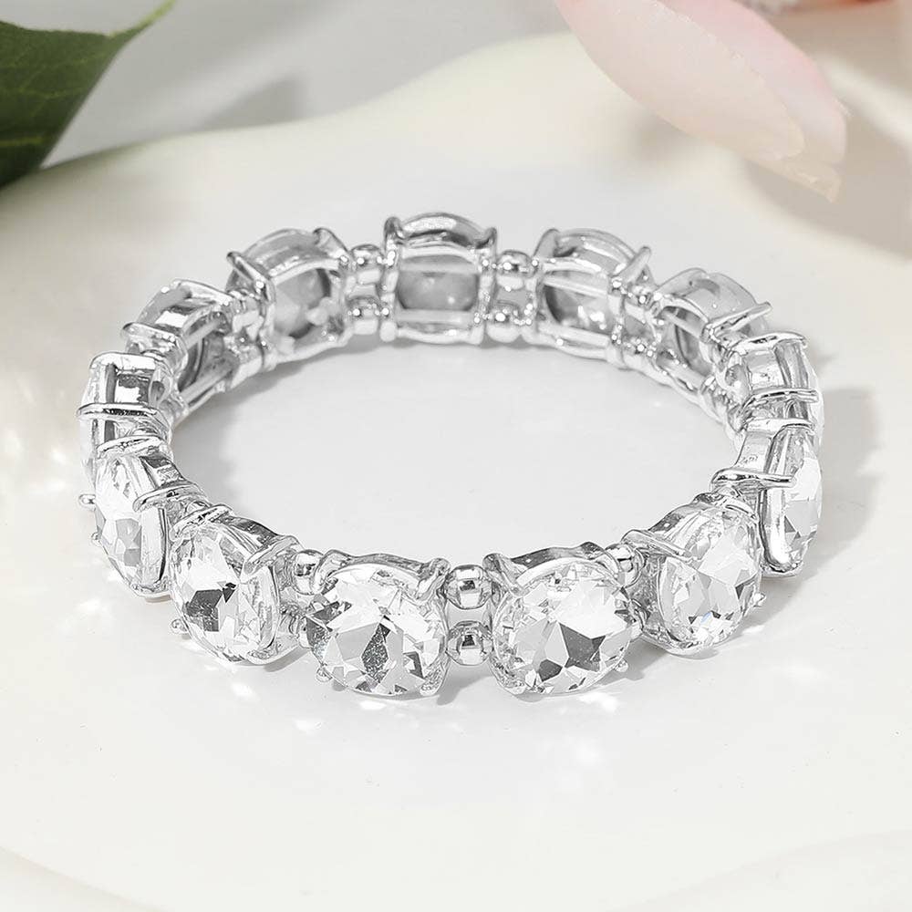 Round Stone Cluster Beaded Stretch Evening Bracelet