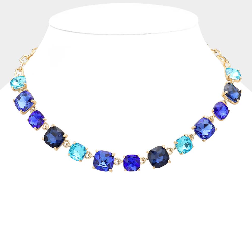 Cushion Square Stone Link Evening Necklace