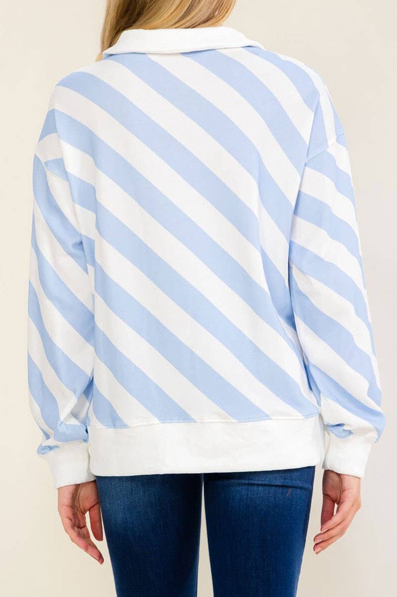 Long sleeve V-neck color block stripes top