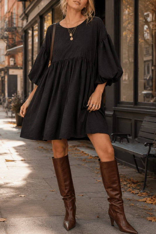 PUFF SLEEVE TIERED MINI DRESS
