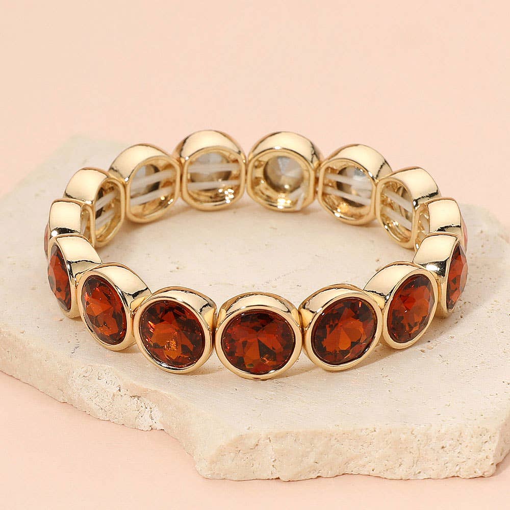 Faceted Round Gem Beaded Stretch Evening Bracelet